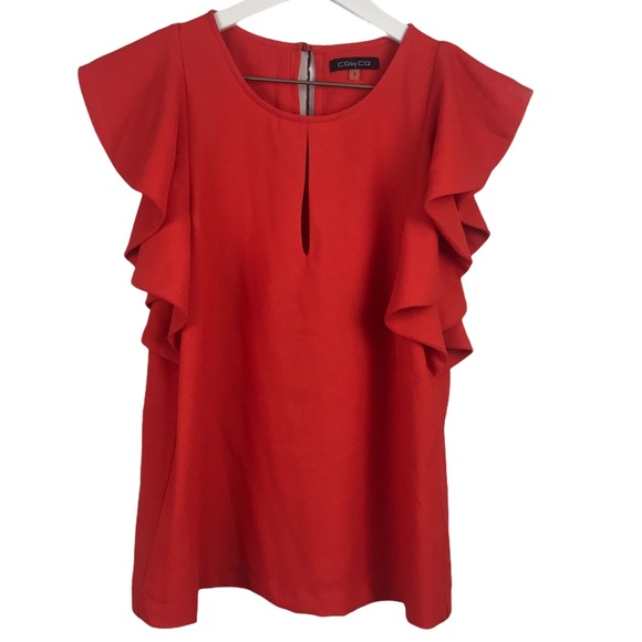 CQ By CQ Red Ruffle Top Keyhole Back Women Sz Small - Picture 1 of 5